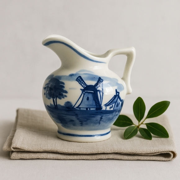 Other - Delft Blue Miniature Pitcher Hand Painted Holland Windmill Ceramic Vintage